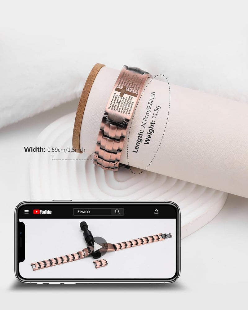 Feraco Copper Cross Bracelet for Men,Magnetic Therapy Bracelet Copper Jewelry with Powerful 3800 Gauss Magnets - Image 4